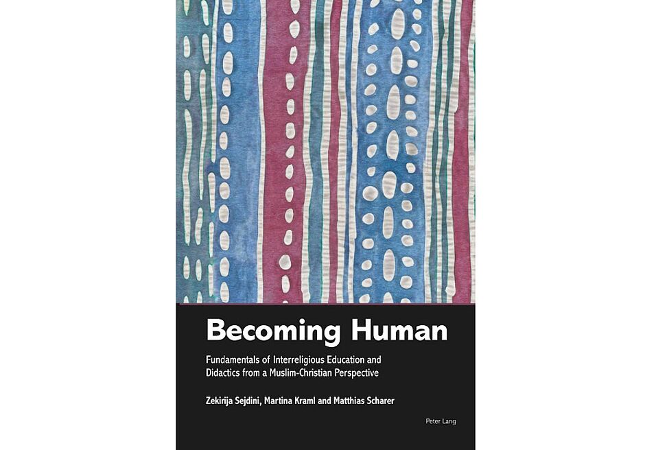 Image: Multicoloured book cover "Becoming Human"