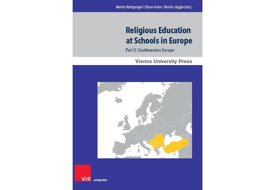 Image: Purple book cover with map of Europe, "Religious Education at Schools in Europe"