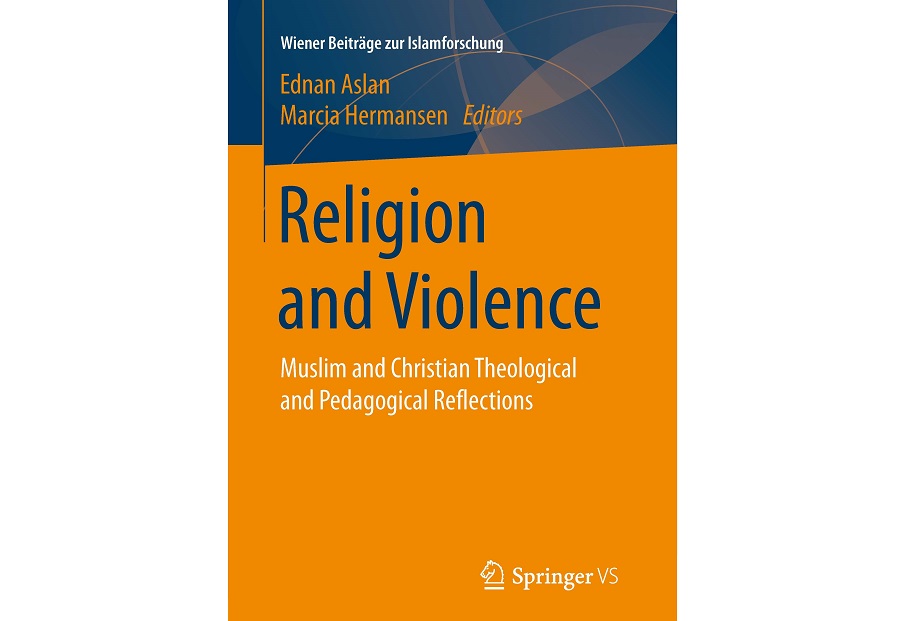 Image: Dark yellow book cover "Religion and Violence" 